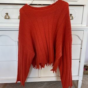Francesca‘s Orange Distressed Sweater
